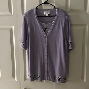 CJ Banks by Christopher & Banks women’s short sleeve cardigan lilac embroidered